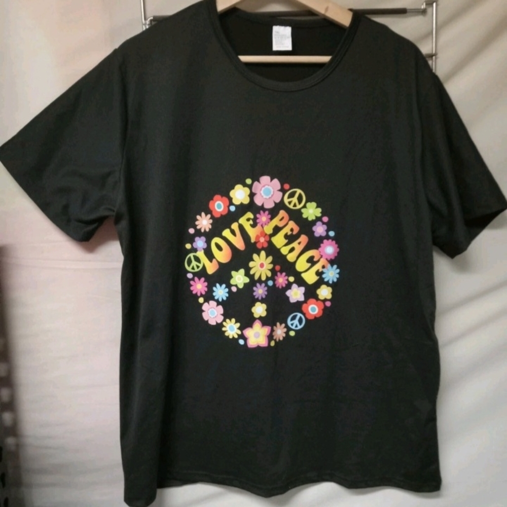 Black 'Love & Peace' Floral Graphic Tee